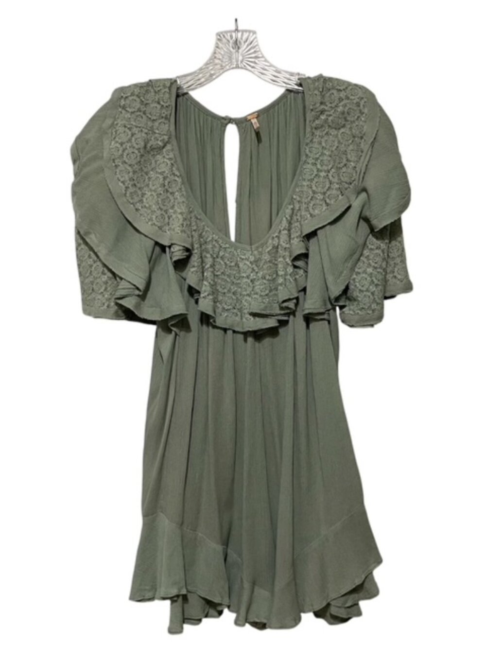 Free People Small Rush For Ruffles Sage Green Romper - Picture 2 of 6